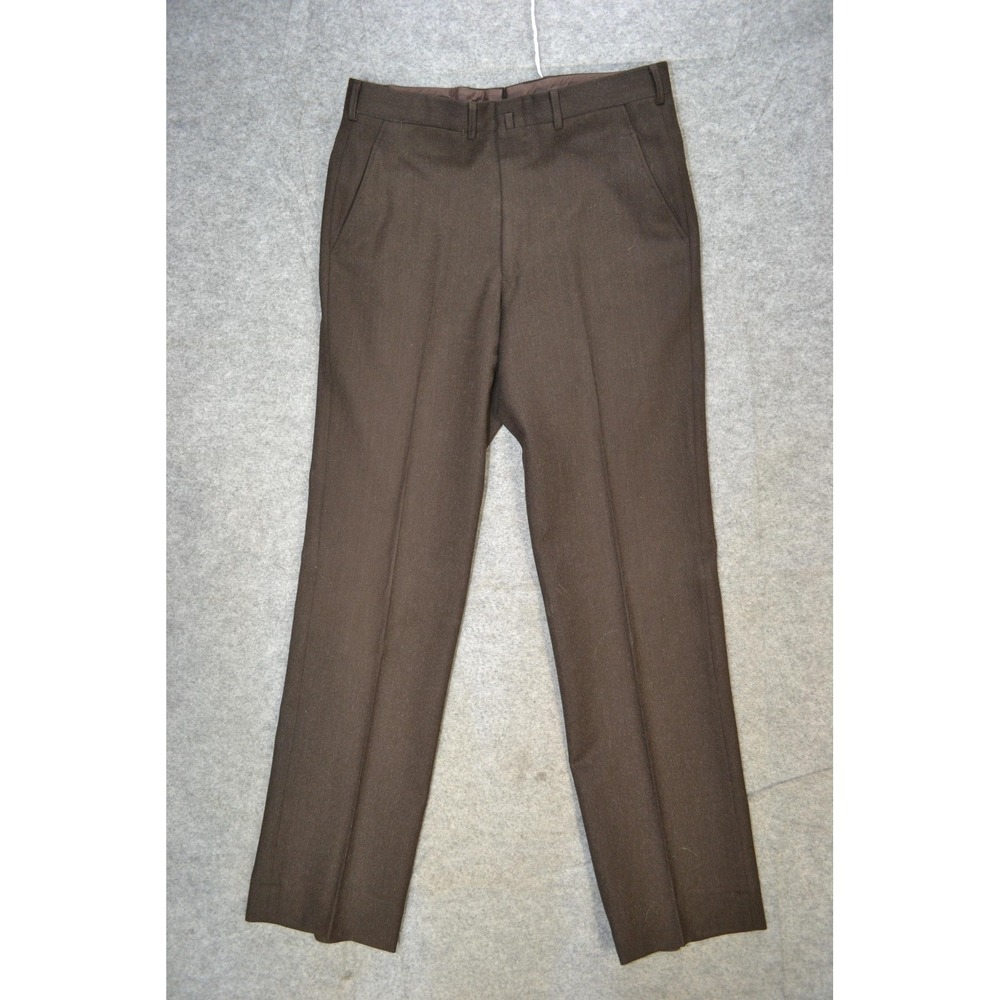 VTG Brooks Brothers Makers Pants Mens 33x33 Brown Wool Flat Dress Trousers‎ USA